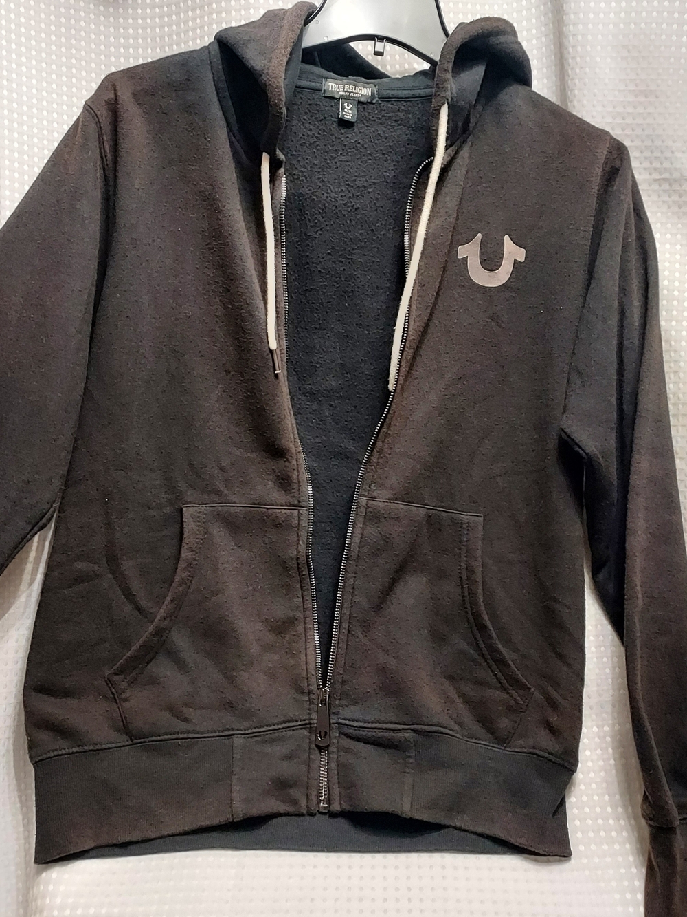 True Religion Brown Black Zip Hoodie with Signature Logo